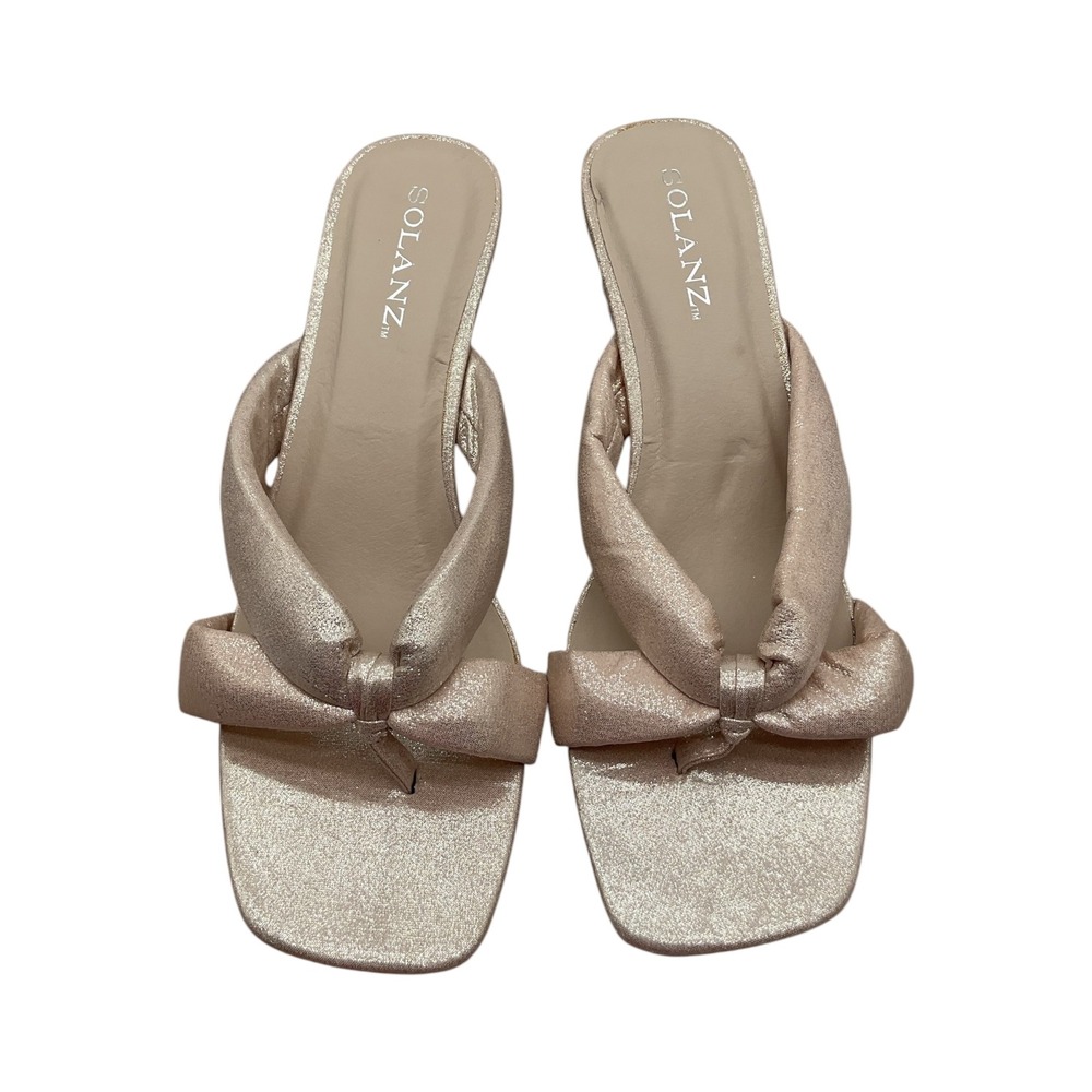 Solanz Lexi Womens Champagne Metallic Padded Square Toe Kitten Heel Mules 9.5M